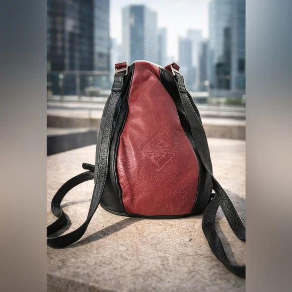 Anita Jackel Natural Leather Sling Turtle Backpack Red Black Canadian Made - Picture 1 of 11